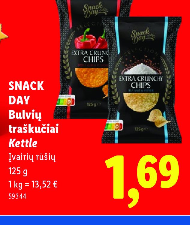 SNACK DAY Bulvių traškučiai Kettle, 125 g