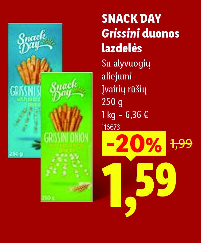 SNACK DAY Grissini duonos lazdelės, 250 g