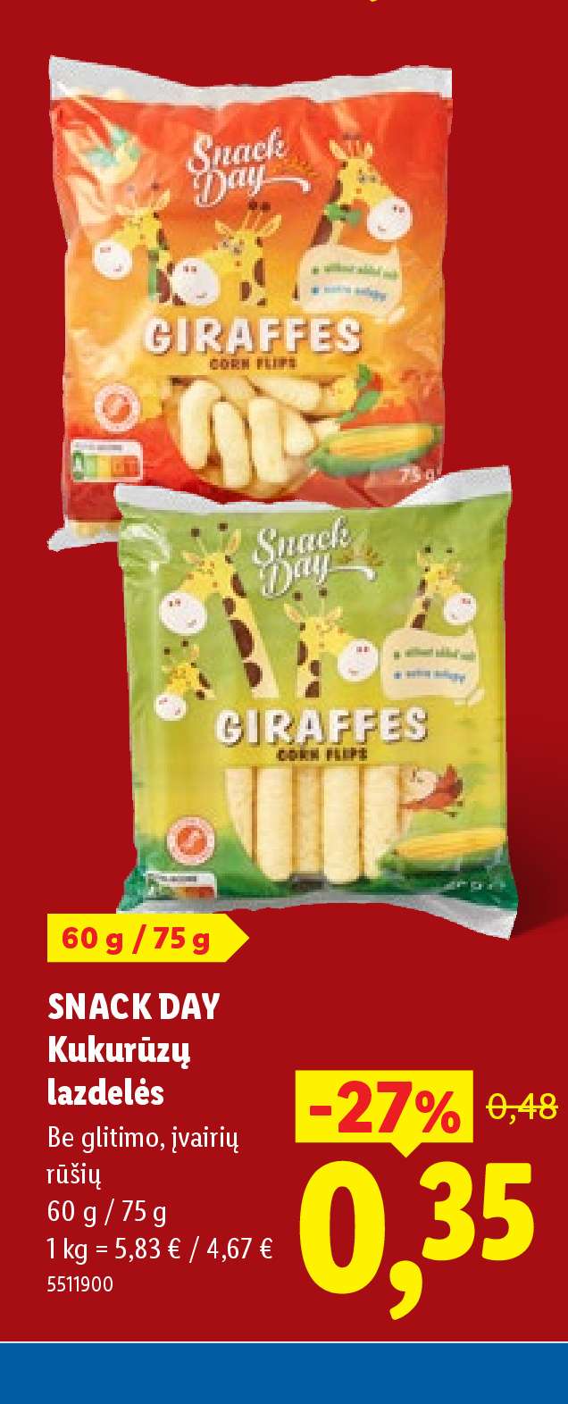 SNACK DAY Kukurūzų lazdelės, 60 g