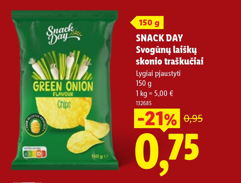 SNACK DAY Svogūnų laiškų skonio traškučiai, 150 g