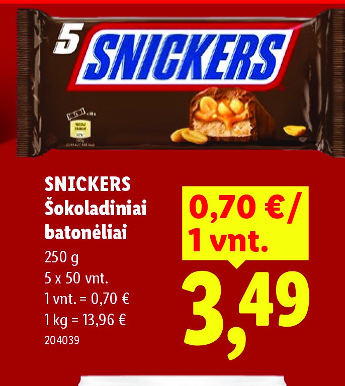 SNICKERS Šokoladiniai batonėliai, 250 g