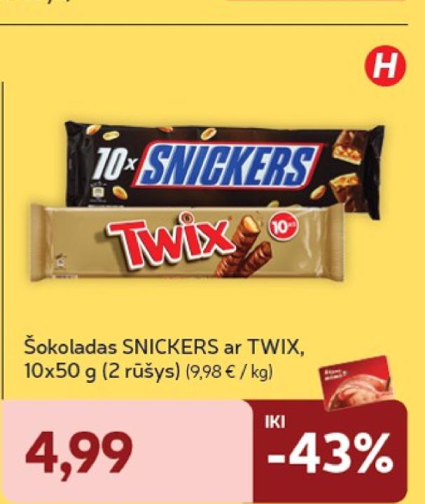 Šokoladas SNICKERS ar TWIX, 10 x 50 g