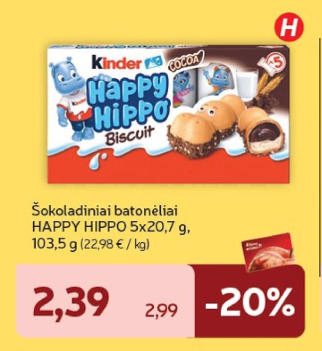 Šokoladiniai batonėliai HAPPY HIPPO, 5 x 20.7 g