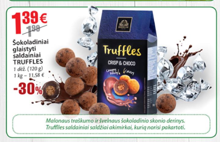 Šokoladiniai glaistyti saldainiai TRUFFLES, 120 g
