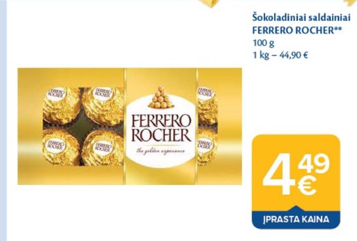 Šokoladiniai saldainiai FERRERO ROCHER, 100 g