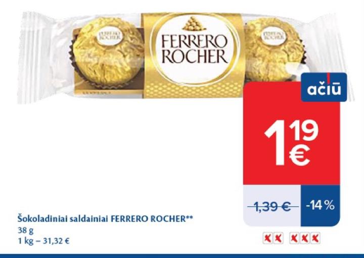 Šokoladiniai saldainiai FERRERO ROCHER, 38 g