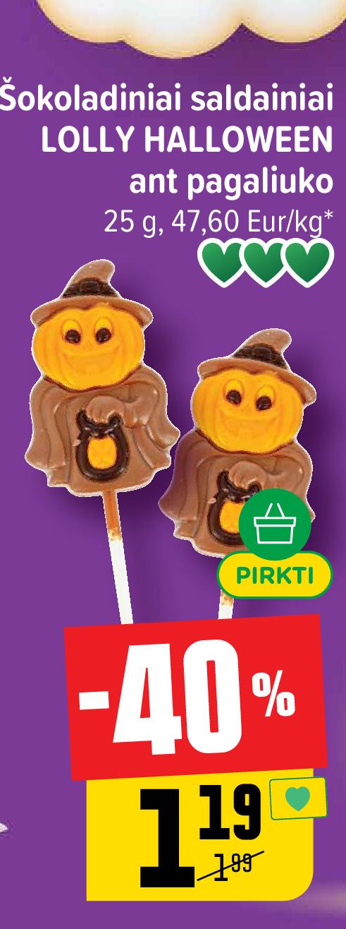Šokoladiniai saldainiai LOLLY HALLOWEEN ant pagaliuko, 25 g