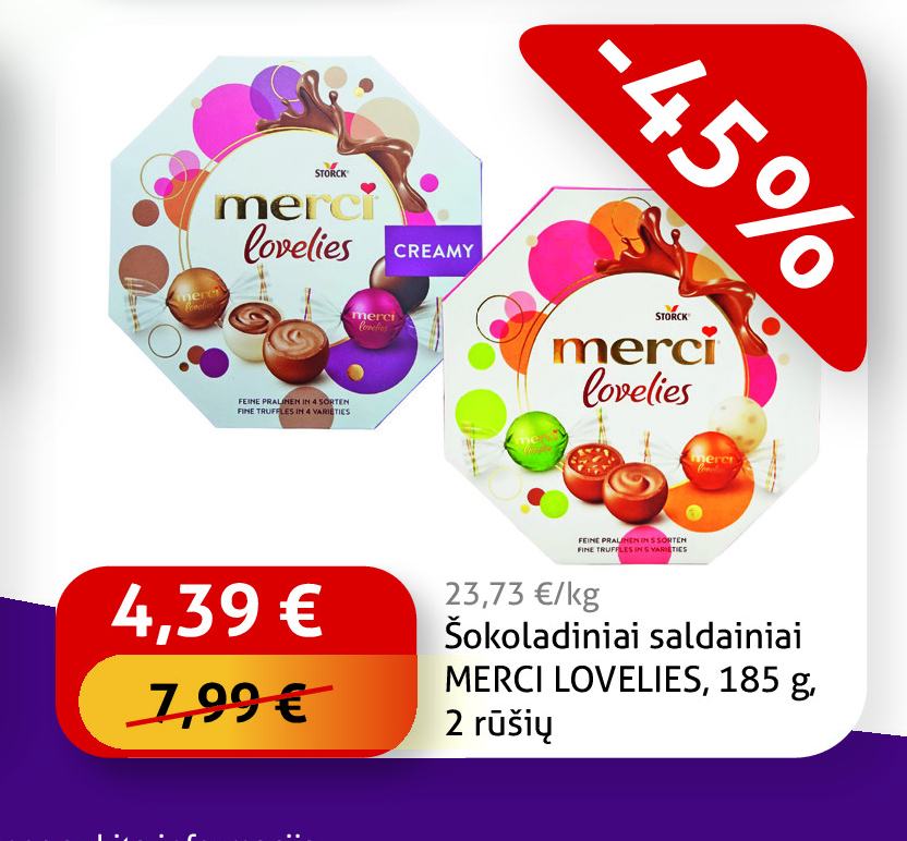 Šokoladiniai saldainiai MERCI LOVELIES, 185 g