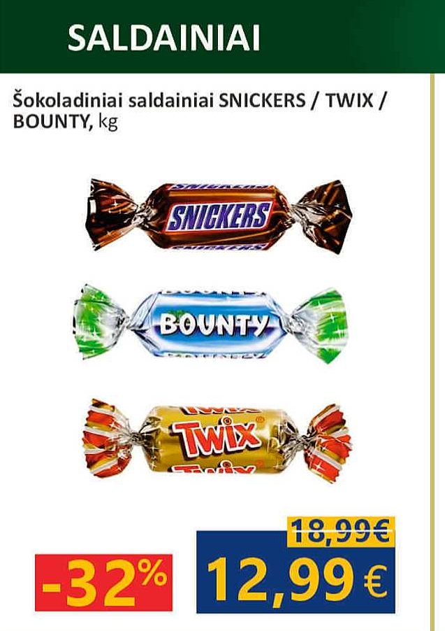 Šokoladiniai saldainiai SNICKERS / TWIX / BOUNTY