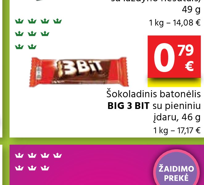 Šokoladinis batonėlis BIG 3 BIT, 46 g