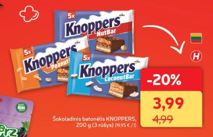 Šokoladinis batonėlis KNOPPERS, 200 g