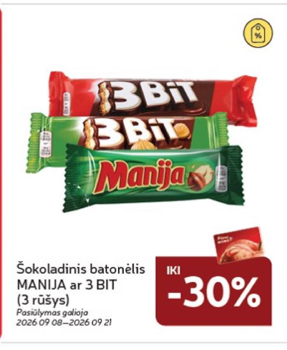 Šokoladinis batonėlis MANIJA ar 3 BIT
