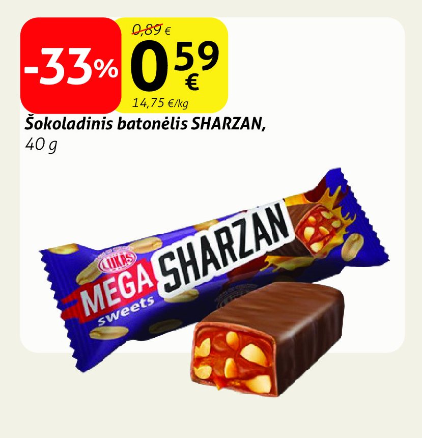 Šokoladinis batonėlis SHARZAN, 40 g