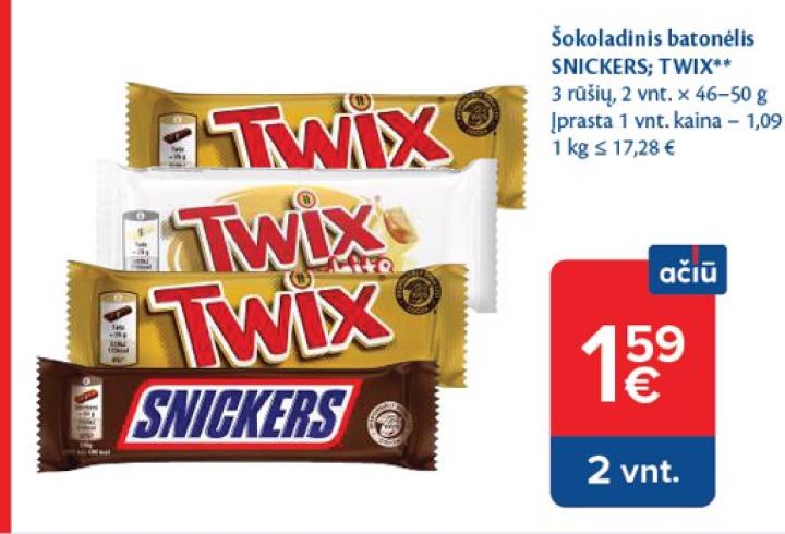 Šokoladinis batonėlis SNICKERS, TWIX, 2 vnt