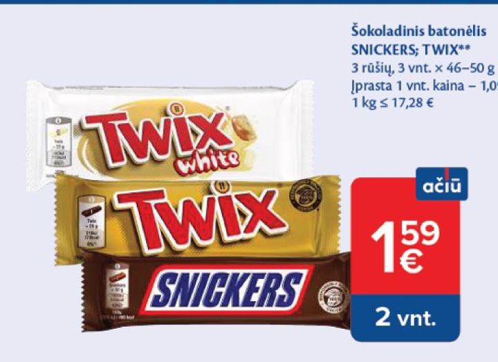 Šokoladinis batonėlis SNICKERS; TWIX, 3 vnt
