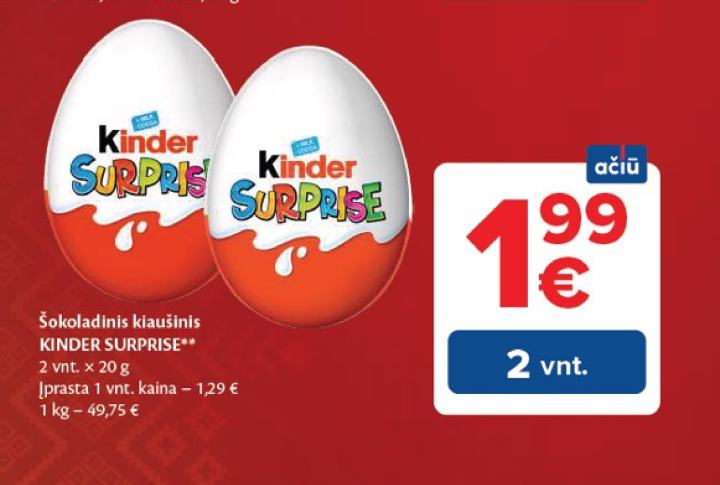 Šokoladinis kiaušinis KINDER SURPRISE, 2 vnt