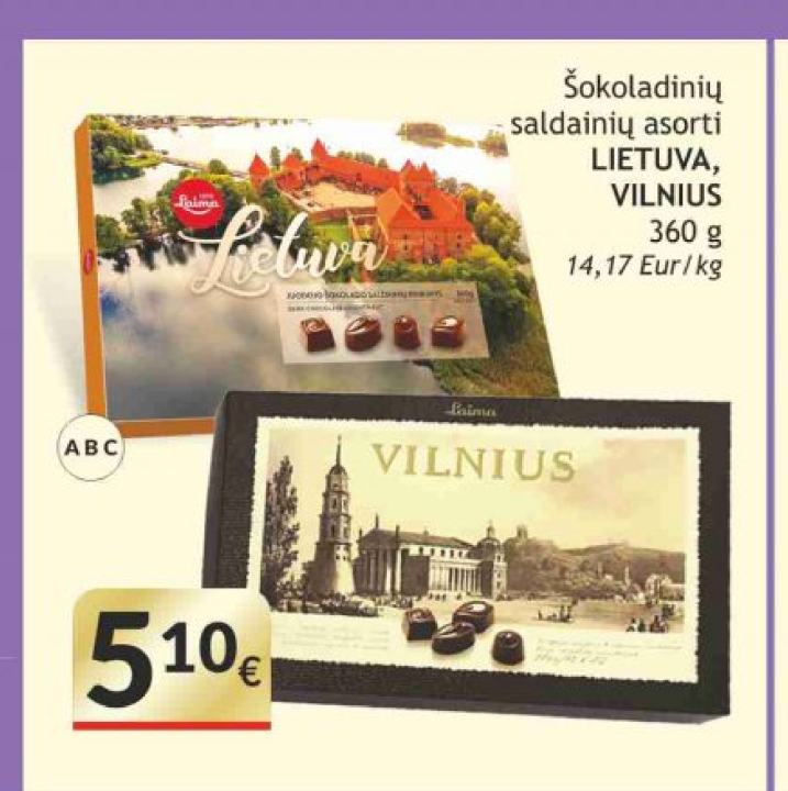 Šokoladinių saldainių asorti LIETUVA, 360 g