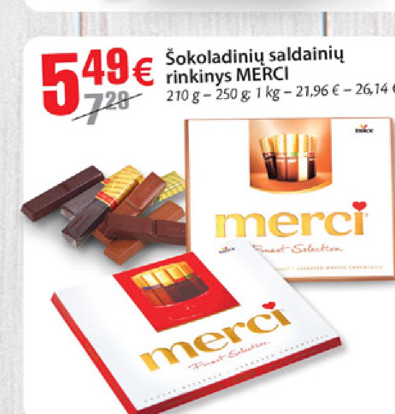 Šokoladinių saldainių rinkinys MERCI, 210 g - 250 g