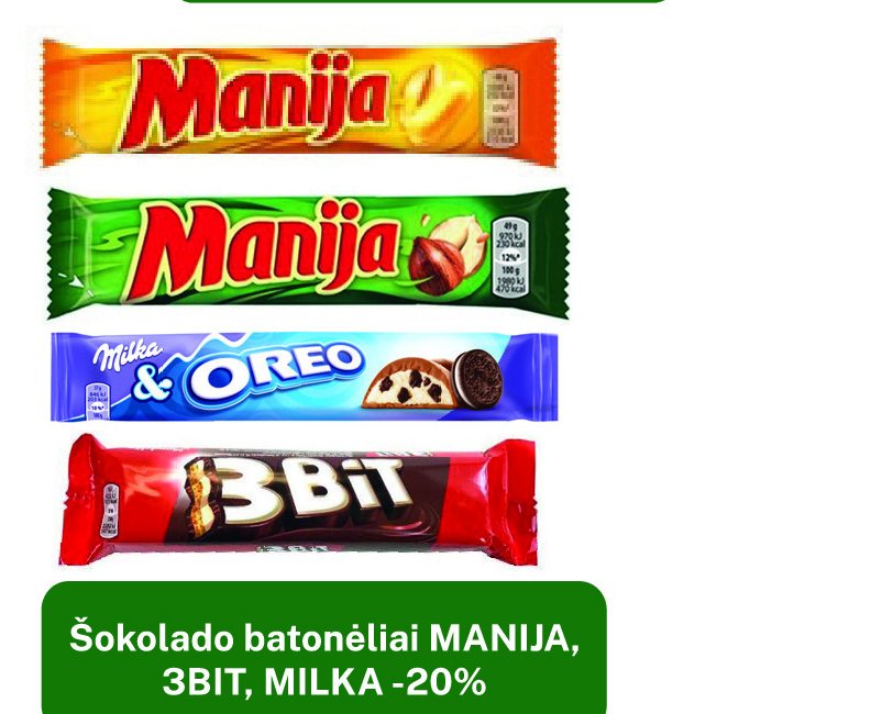 Šokolado batonėliai MANIJA, 3BIT, MILKA