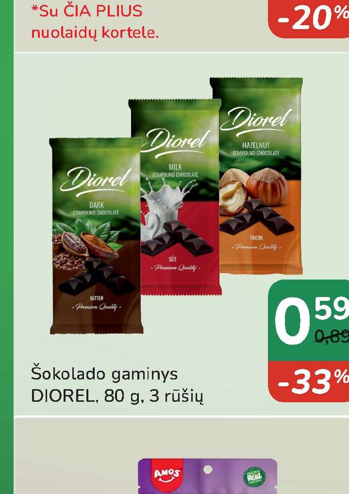 Šokolado gaminys DIOREL, 80 g