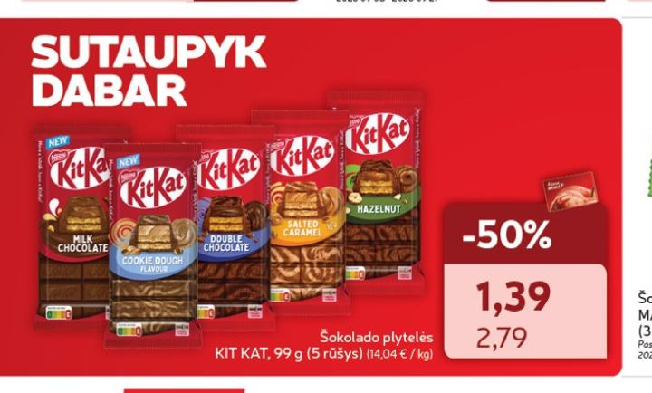 Šokolado plytelės KIT KAT, 99 g