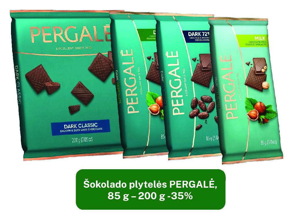 Šokolado plytelės PERGALĖ, 85 g - 200 g