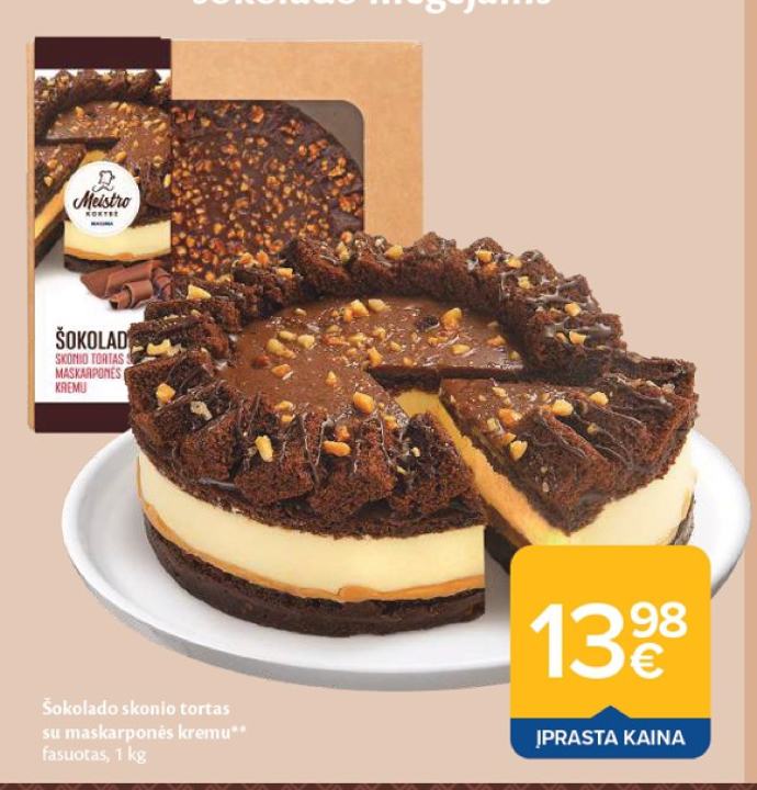 Šokolado skonio tortas su maskarponės kremu, 1 kg