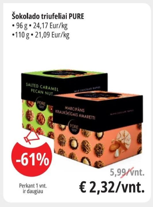 Šokolado triufeliai PURE, 96 g