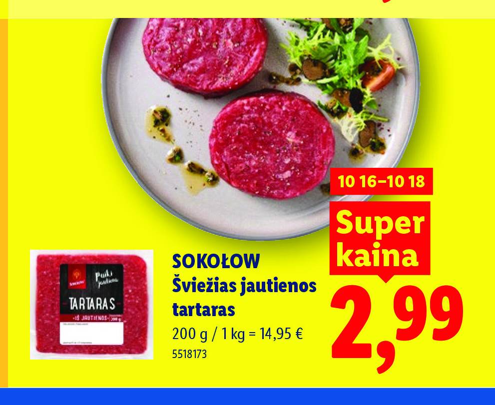 SOKOŁOW Šviežias jautienos tartaras, 200 g