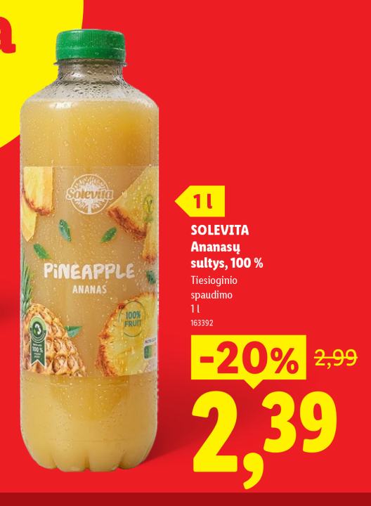 SOLEVITA Ananasų sultys, 1 l