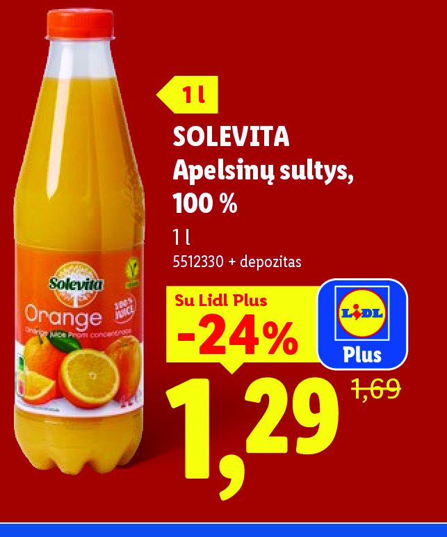 SOLEVITA Apelsinų sultys, 1 l