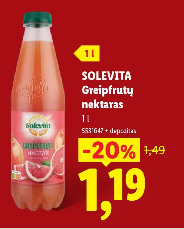 SOLEVITA Greipfrutų nektaras, 1 l