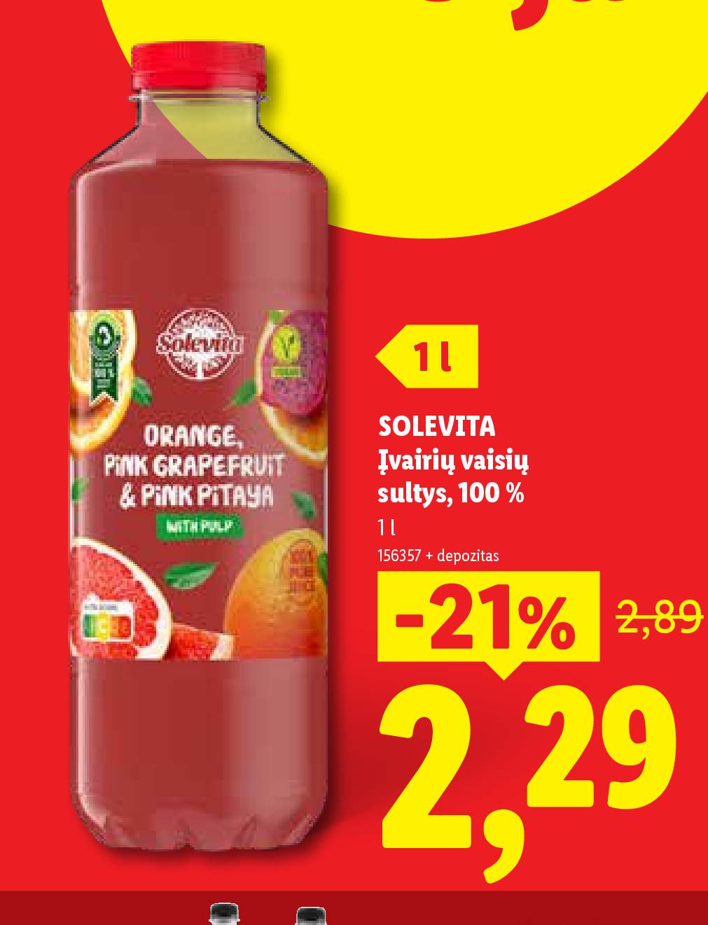 SOLEVITA Įvairių vaisių sultys, 100 %, 1 l