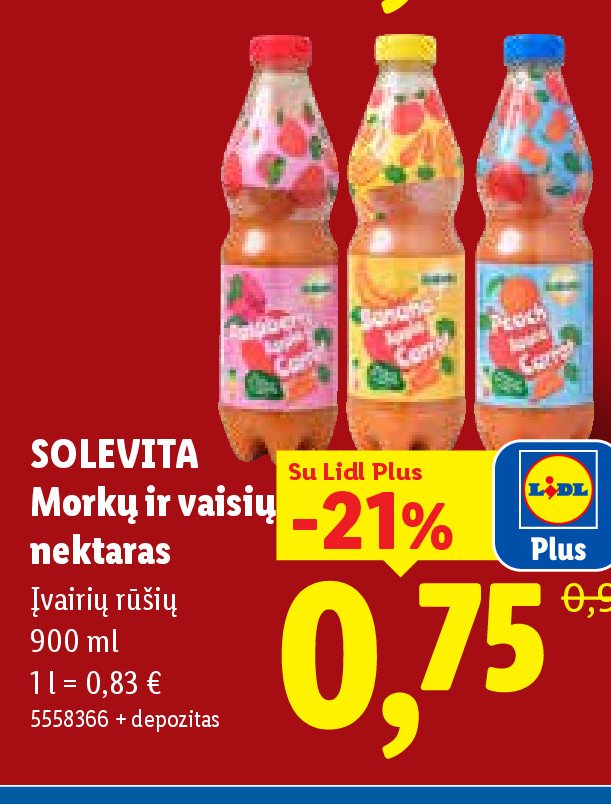 SOLEVITA Morkų ir vaisių nektaras, 900 ml