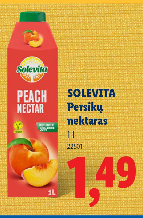 SOLEVITA Persikų nektaras, 1 l