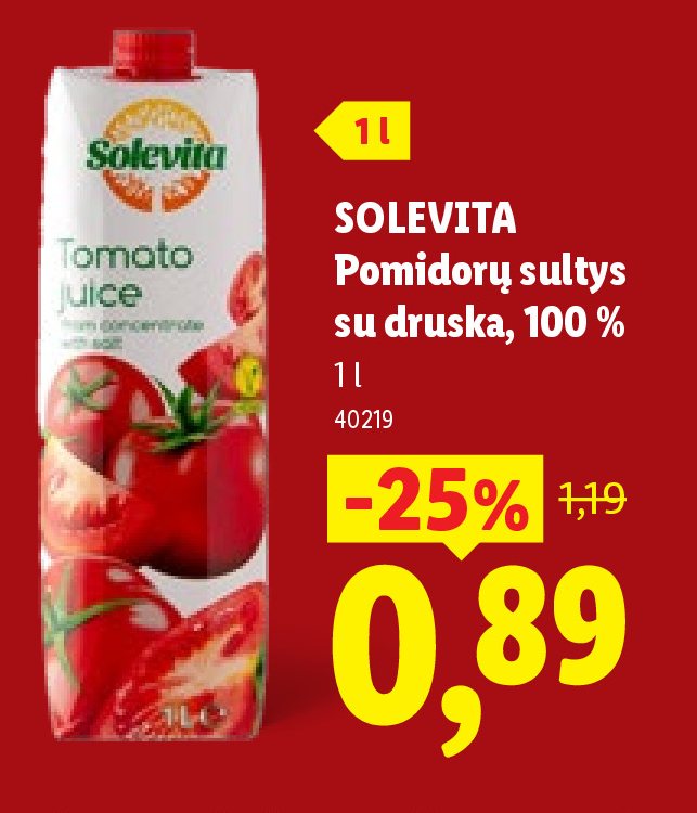 SOLEVITA Pomidorų sultys su druska, 1 l
