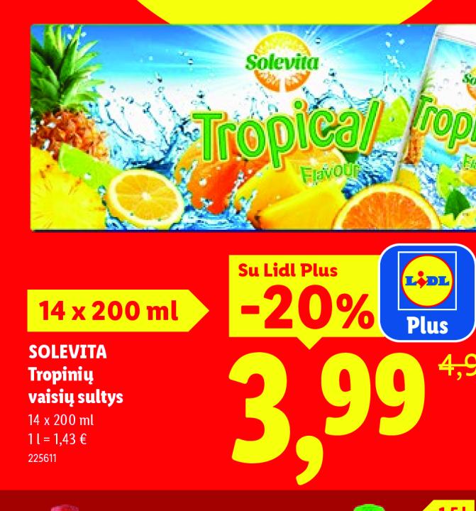 SOLEVITA Tropinių vaisių sultys, 14 x 200 ml