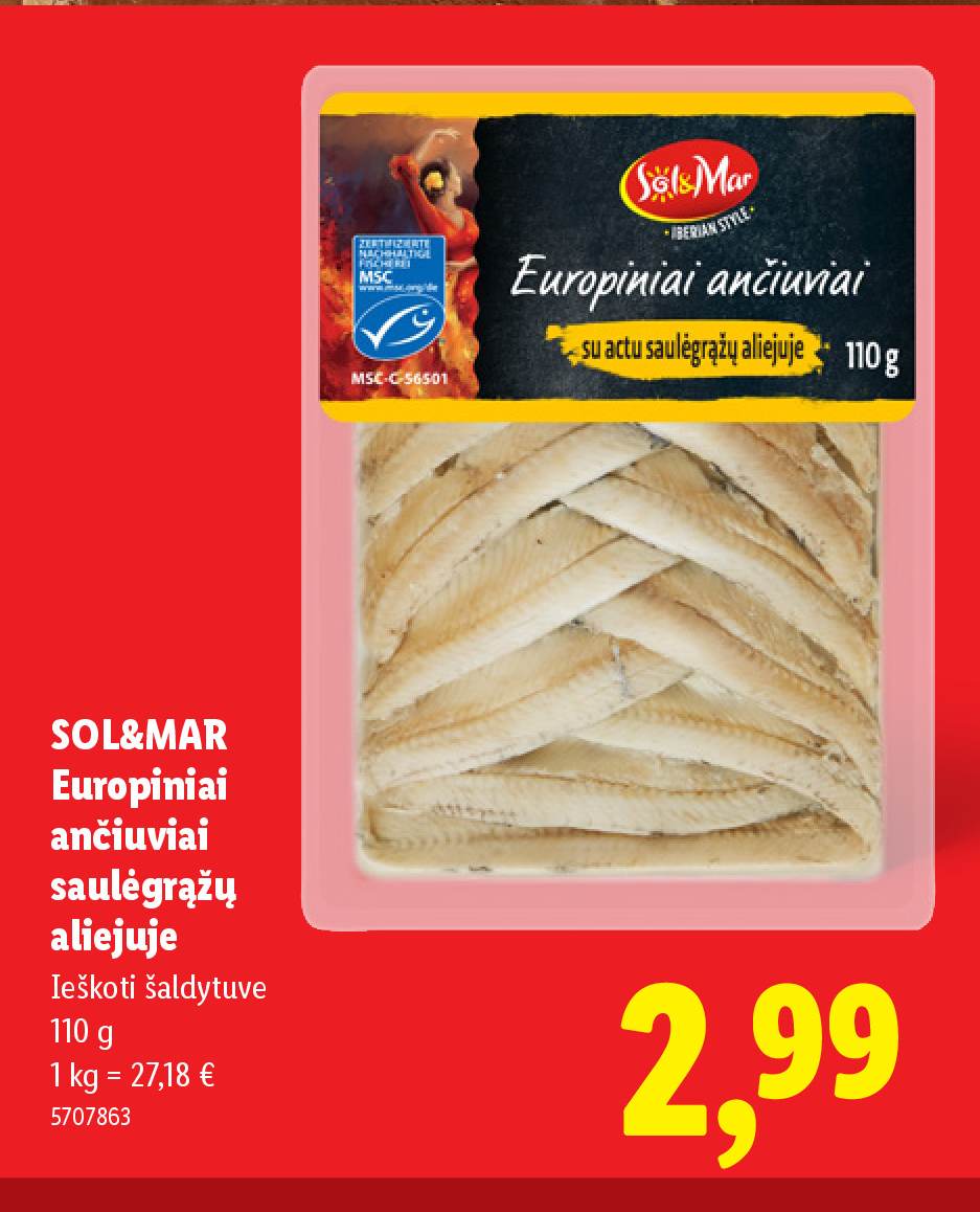 SOL&MAR Europiniai ančiuviai saulėgrąžų aliejuje, 110 g