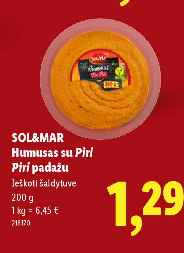 SOL&MAR Humusas su Piri Piri padažu, 200 g