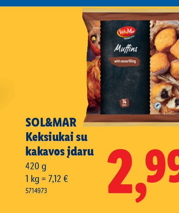 SOL&MAR Keksiukai su kakavos įdaru, 420 g
