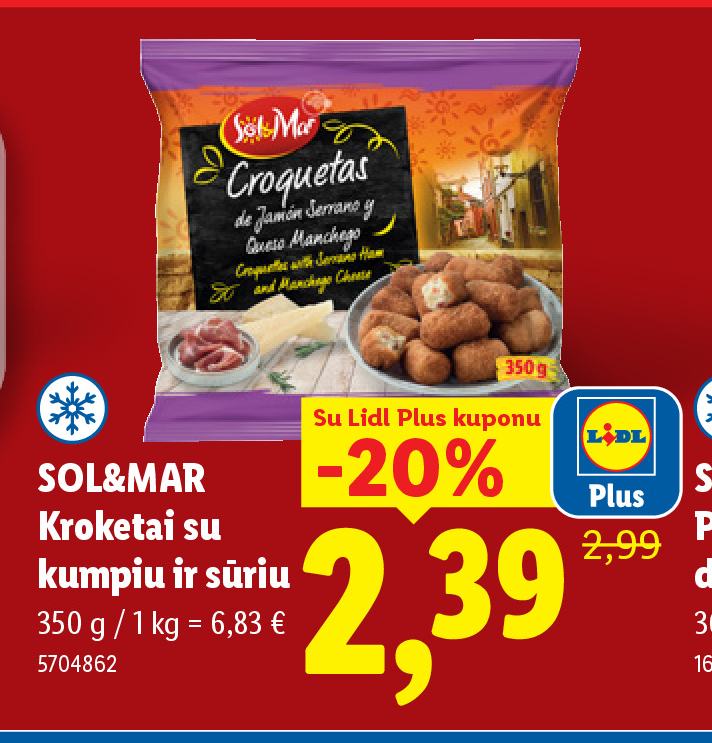SOL&MAR Kroketai su kumpiu ir sūriu, 350 g