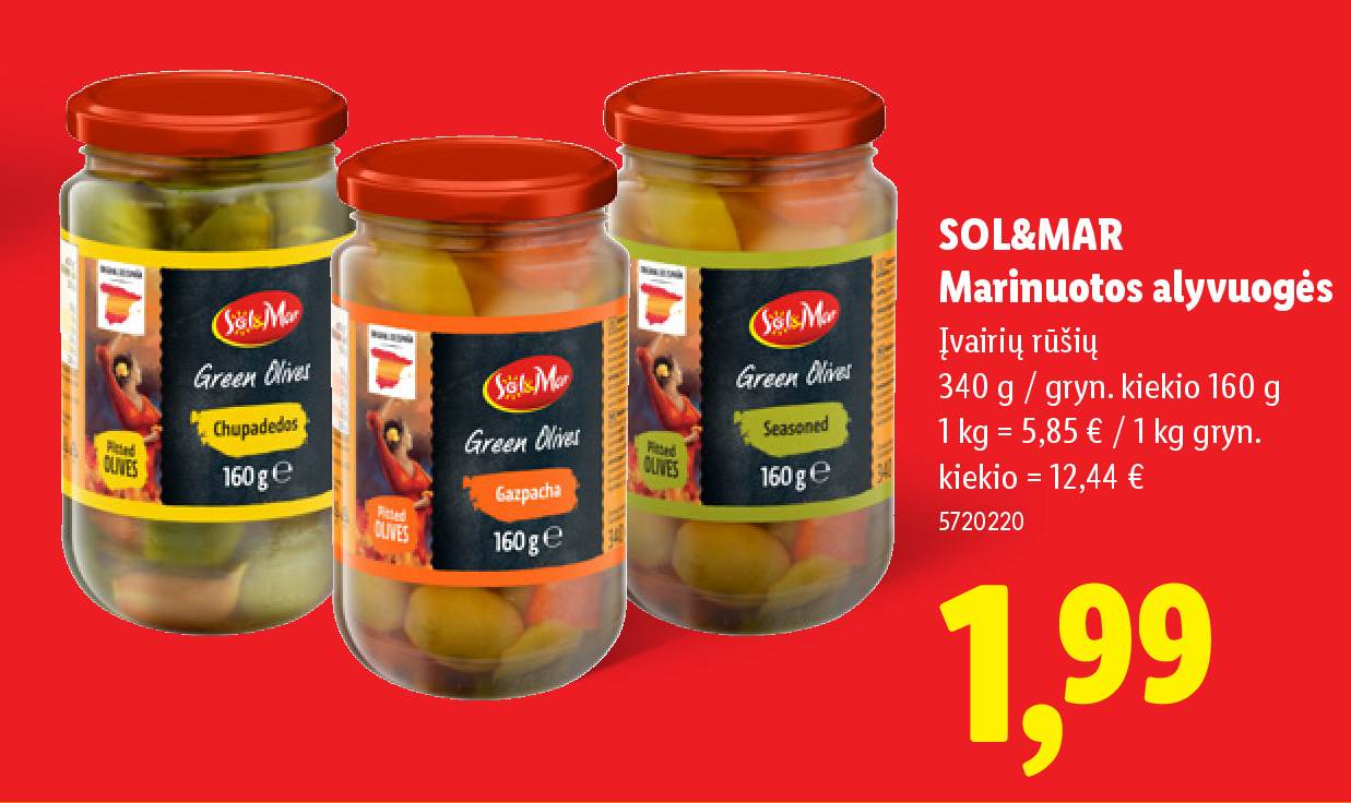 SOL&MAR Marinuotos alyvuogės, 340 g