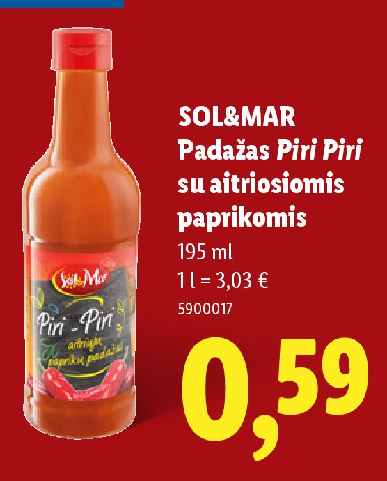 SOL&MAR Padažas Piri Piri su aitriosiomis paprikomis, 195 ml