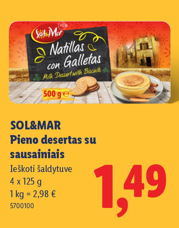 SOL&MAR Pieno desertas su sausainiais, 4 x 125 g