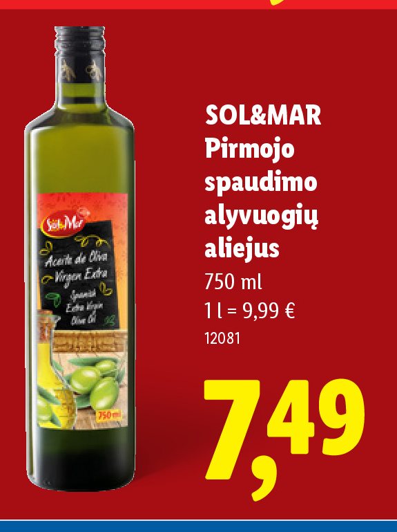 SOL&MAR Pirmojo spaudimo alyvuogių aliejus, 750 ml