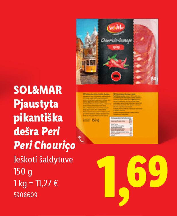 SOL&MAR Pjaustyta pikantiška dešra Peri Peri Chouriço, 150 g