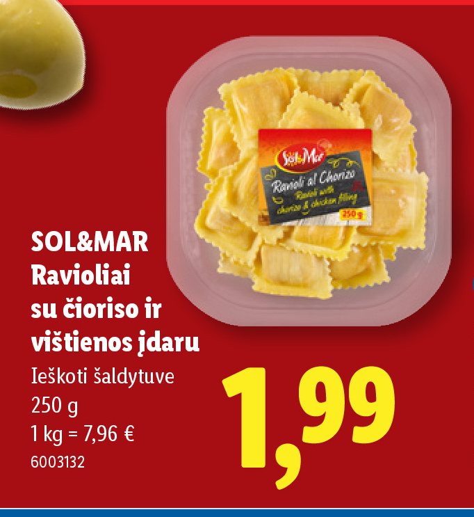 SOL&MAR Ravioliai su čioriso ir vištienos įdaru, 250 g
