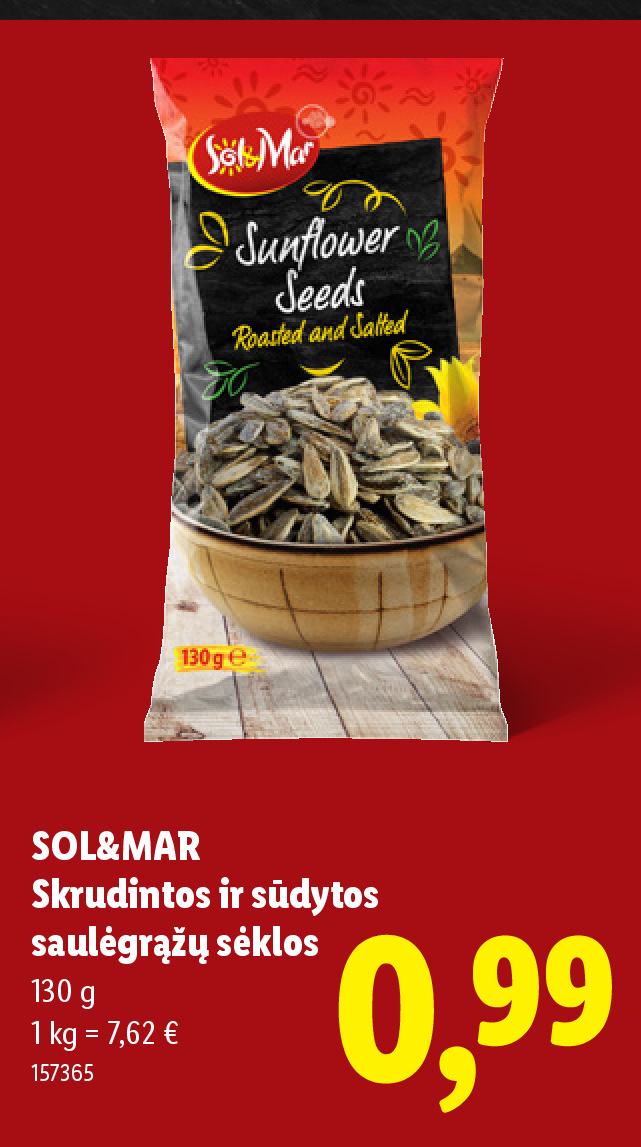 SOL&MAR Skrudintos ir sūdytos saulėgrąžų sėklos, 130 g