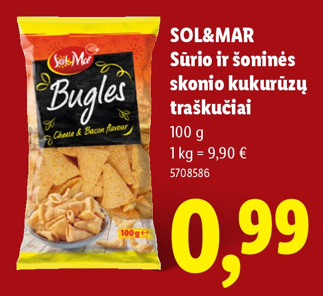 SOL&MAR Sūrio ir šoninės skonio kukurūzų traškučiai, 100 g