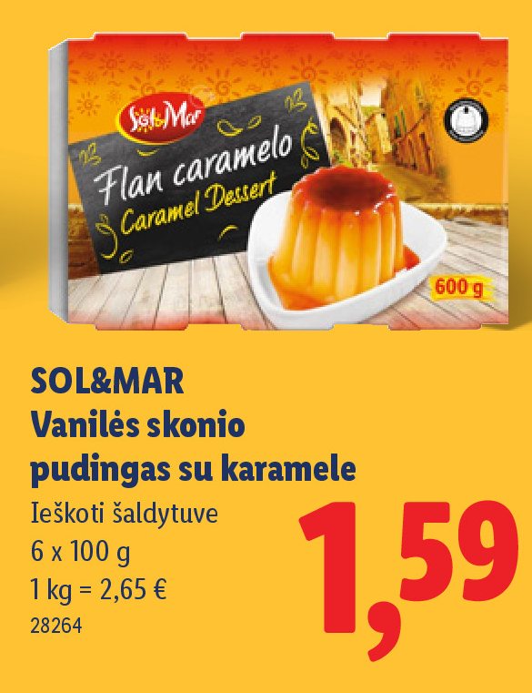 SOL&MAR Vanilės skonio pudingas su karamele, 6 x 100 g
